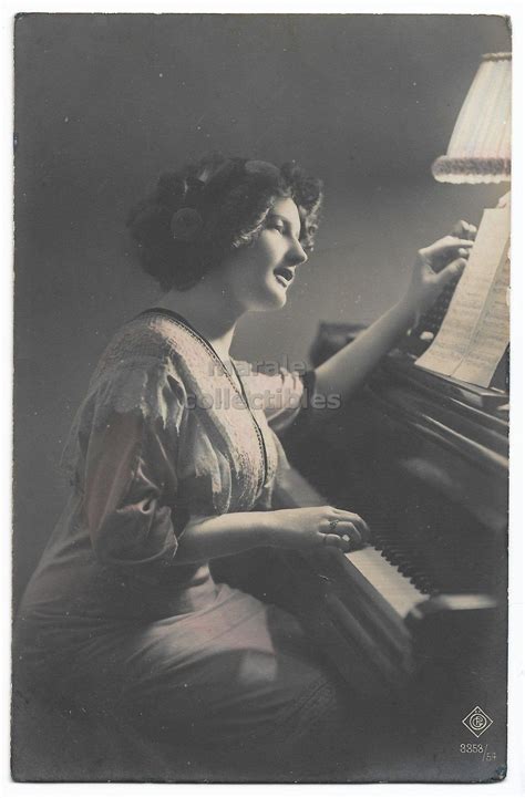 woman playing the piano vintage antique tinted real photo etsy