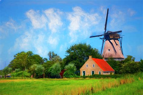 Old Windmill On A Dutch Farm Painting Photograph By Debra