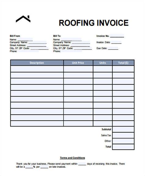 roofing invoice templates  ms word