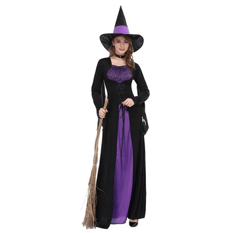 women black purple witch dress sorceress cosplay adult halloween party costume  scary costumes