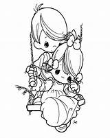 Swing Little Playing Boy Girl Coloring Pages Categories sketch template
