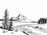 River Mountain Clipart Sketch Vector Landscape Outline Illustration Graphic Clip Cartoon Pic High Cliparts sketch template