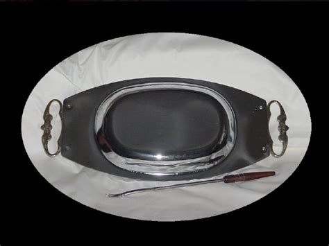 Kromex 1950s 1960s Oblong Silver Color Serving Tray Gold Tone Handles 54