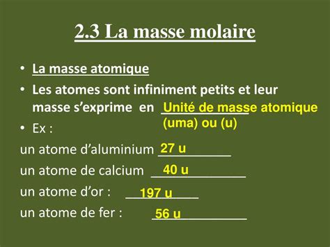 ppt 2 3 la masse molaire powerpoint presentation free download id