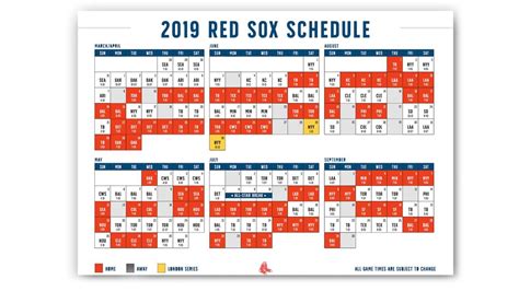 regular season printable schedule boston red sox red sox game