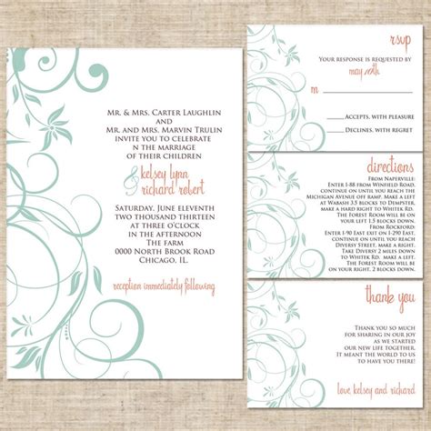 Printable 4 Piece Wedding Invitation Suite Rsvp Card Reply Card Thank