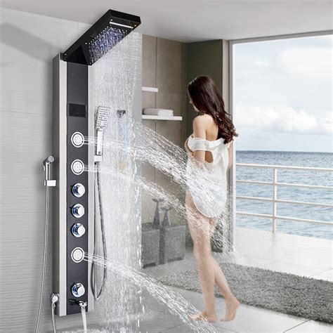 luxury shower panel led light bathroom bath shower column tower digital
