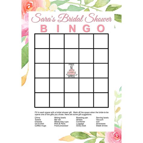 personalized printable bridal shower bingo game floral personalized