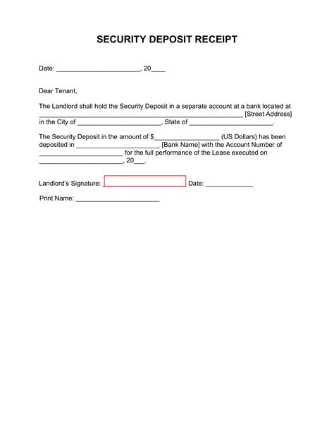 printable security deposit receipt template simply add  relevant