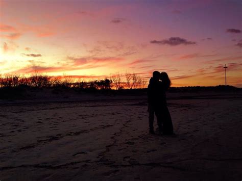 Beach Sunset Silhouette Couple With Images