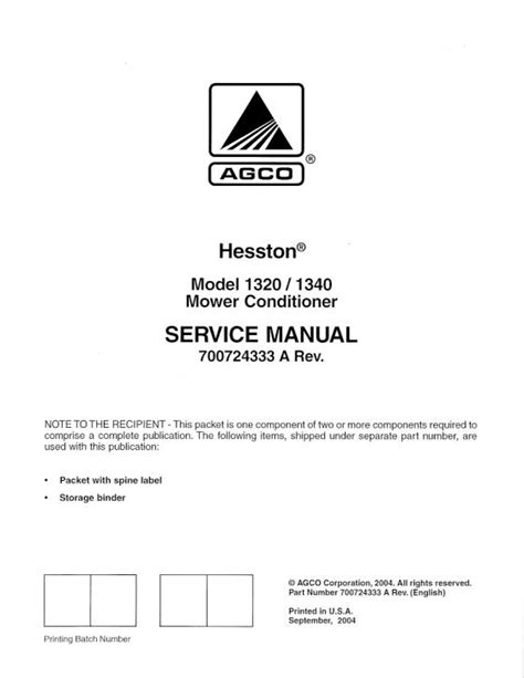 agco technical publications hesston  mower cond service manual
