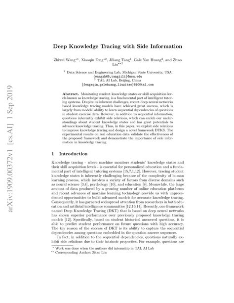 deep knowledge tracing  side information deepai