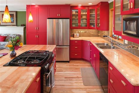 kitchens  red cabinets decoomo