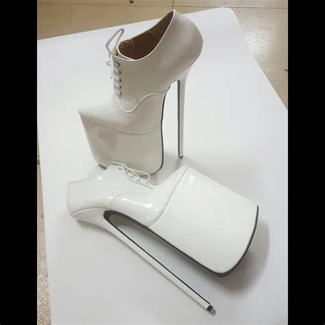 new design white patent leather pump lace up 30cm extreme high heel