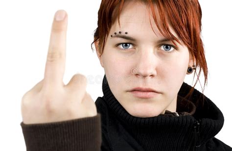 boos meisje dat middelvinger toont stock afbeelding afbeelding bestaande uit koel emotioneel