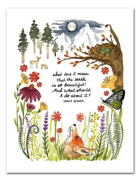 mary oliver quote watercolor art print nature wall art