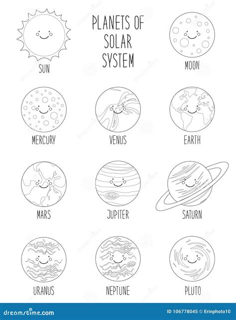 cute coloring pages  smiling cartoon characters  planets  solar