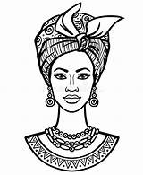 Africaine Turbante Africana Turban Afrikaanse Vrouw Tulband Jeune Giovane Jonge Animazione Ritratto Afrique Vecteur sketch template