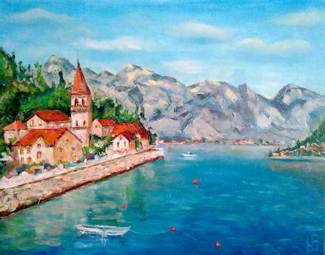 croatia painting original art sailboat wall art rocky mountain etsy