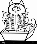 Cat Newspaper Reading Cartoon Coloring Litter Box Illustration Drawing Comp Alamy Color Pages Getcolorings Getdrawings Vector Pets sketch template