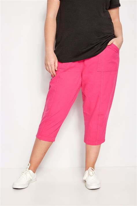 Plus Size Fuchsia Cotton Cropped Trousers Sizes 16 To 36 Yours Clothing