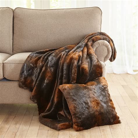 luxe faux fur throw  pillow  size blankets throws brylane home