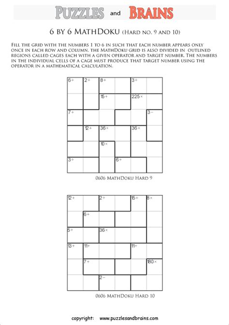 printable    difficult level mathdoku kenken  math puzzles