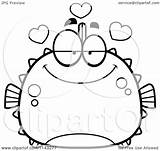 Cartoon Piranha Chubby Infatuated Fish Clipart Blowfish Outlined Coloring Vector Cory Thoman Illustration Royalty Clipartof sketch template