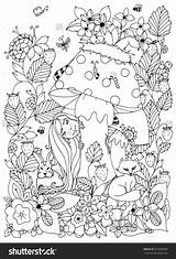 Coloring Pages Mushroom Forest Adults Adult Flowers Book Vector Doodle Girl Books Colouring Animals Mushrooms Illustration Cute Fairy Hid Behind sketch template