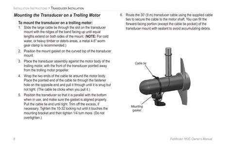 mounting  transducer   trolling motor garmin  user manual page