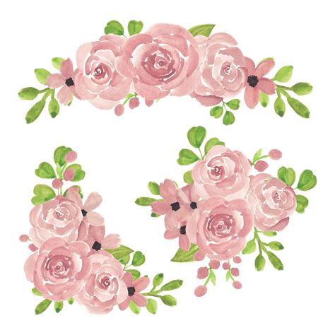 Watercolor Pink Rose Flower Arrangement Collection 1314340 Vector Art