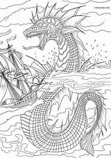 Sea Coloring Monster Pages Ausmalbilder Adult Printable Monsters Dragon Scary Bilder Ausmalen Book Drawing Sheets Ausdrucken Fantasia Drachen Ocean Ship sketch template
