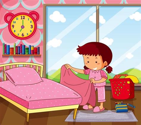 Girl Making Bed In Pink Bedroom 419631 Download Free