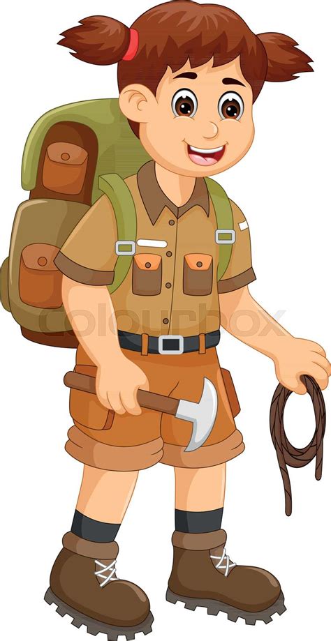 cute backpacker cartoon standing with laughing stock vector colourbox