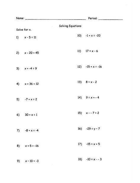 solving equations  variables   sides worksheet  grade db