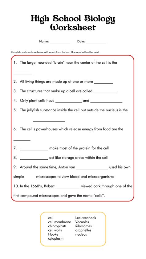 printable biology worksheets    worksheetocom