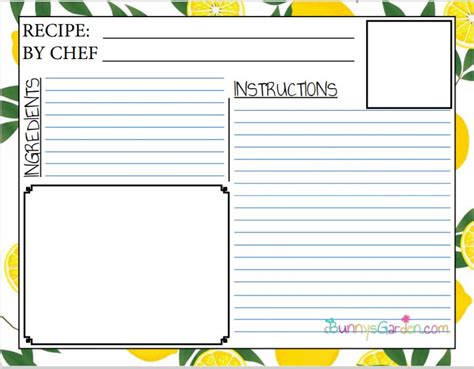 printable recipe cards  kids cookbook template