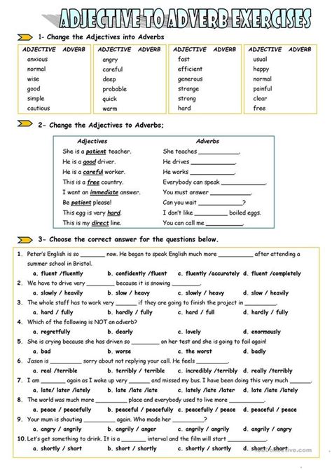 adverbs adjective worksheet adverbs teaching adjectives