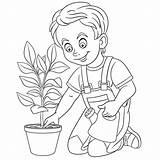 Regando Colouring Friendly Watering Planta Plantando Menino árvore Menina Ilustração sketch template