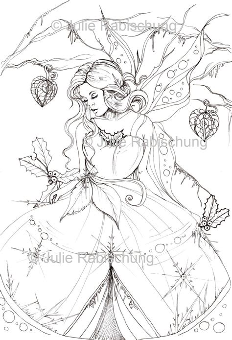 fairy coloring pagedigital printable coloring page winter etsy