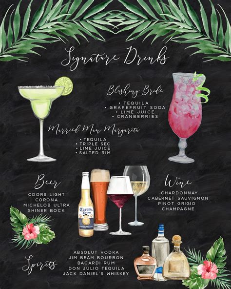tropical drink menu template editable signature cocktails etsy