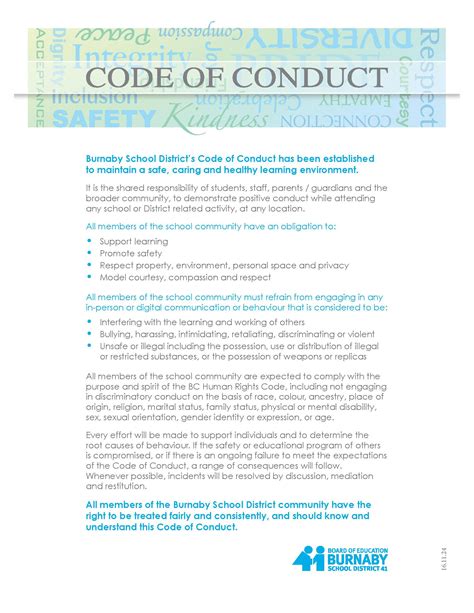 code  conduct honest policy burnaby central secondary school
