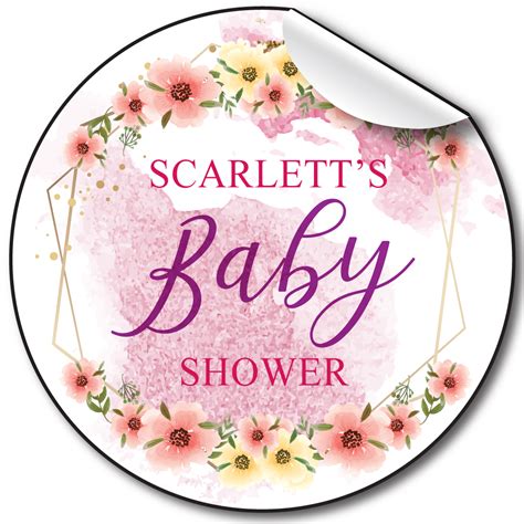 personalised baby shower stickers  floral  geometrics