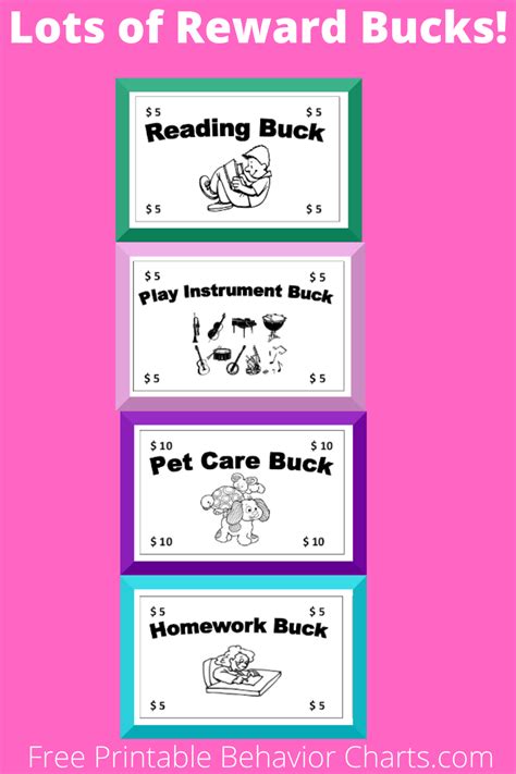 reward bucks  kids    printable behavior chart child