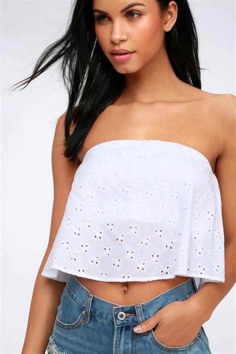 Cute White Crop Top Strapless Top Eyelet Crop Top Lulus