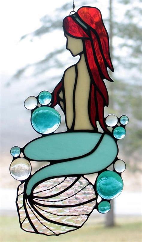 Stained Glass Mermaid Panel Beach Decor Glass Art Custom Colors