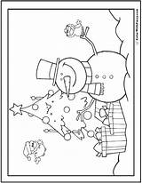 Tree Christmas Snowman Coloring Pages Snow Fun Birds Color Trees sketch template
