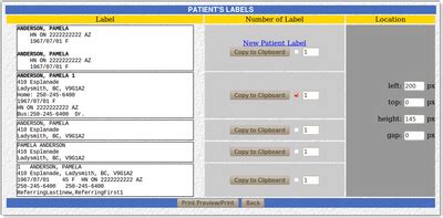 print patient label site