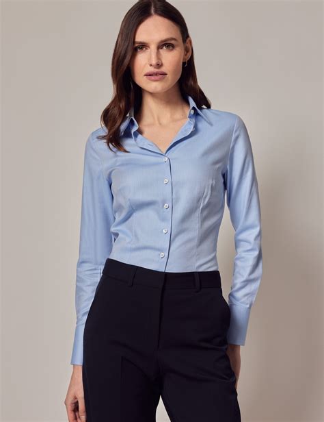 womens twill executive shirt  single cuffs  light blue
