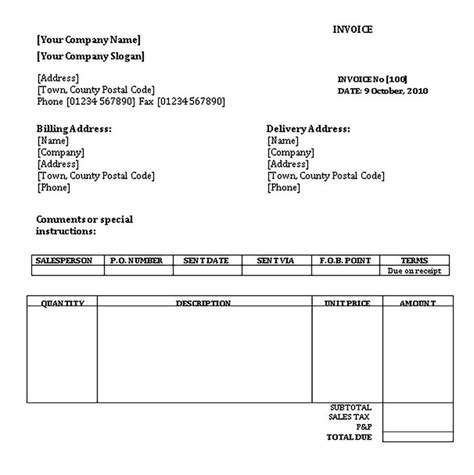 printable basic invoice template   invoice template word